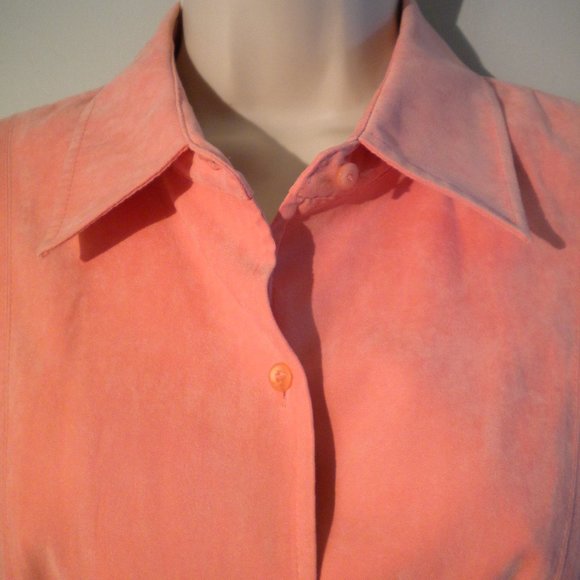 Gorgeous, Salmon Color Faux Suede Long Sleeve Shirt - Picture 3 of 4